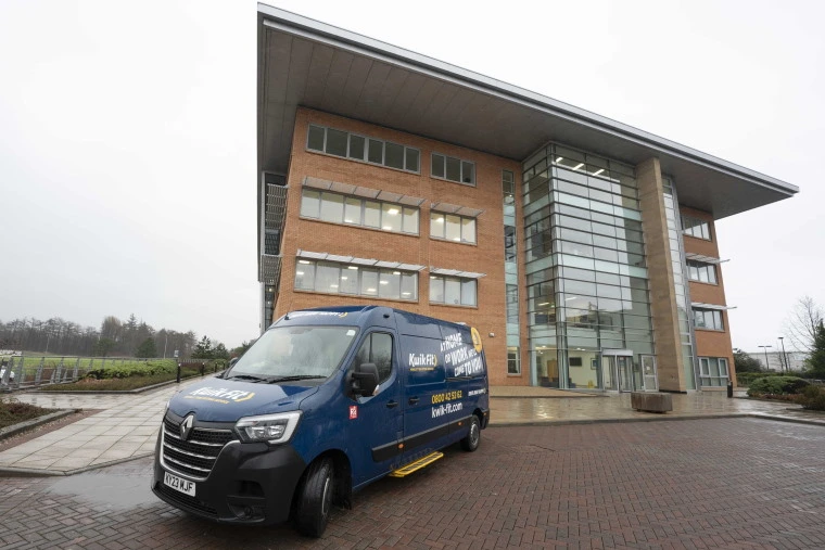 A Kwik Fit mobile tyre fitting van outside the new Kwik Fit Fleet support office in Scotland.